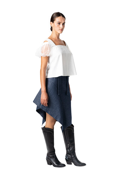 Asymmetric denim skirt