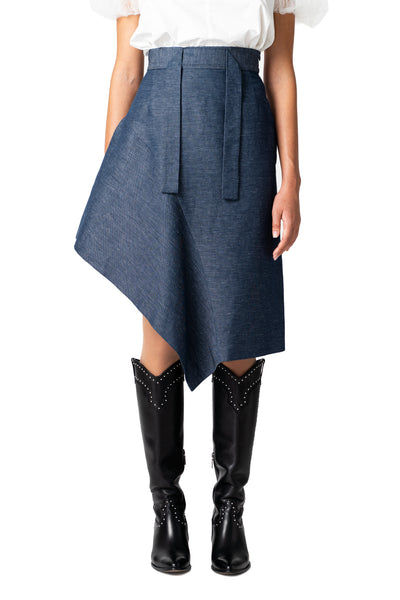 Asymmetric denim skirt