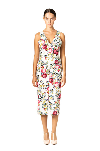 Midi floral print dress with shawl