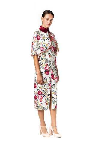 Midi floral print dress with shawl