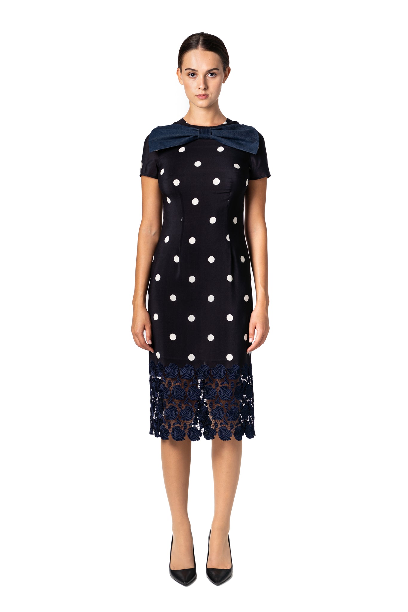 Polka Dot Midi Dress with Bow