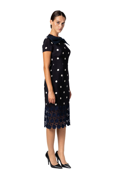 Polka Dot Midi Dress with Bow