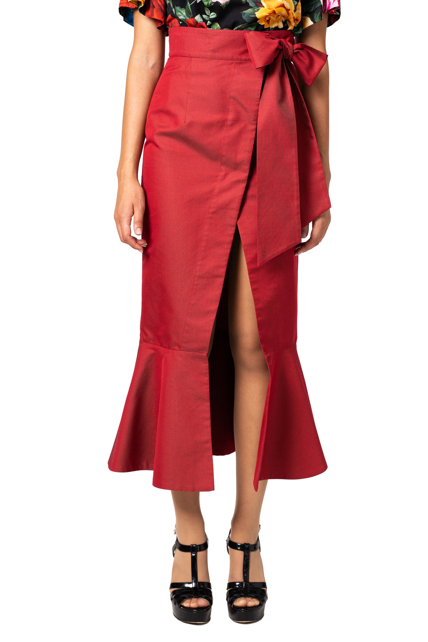 Red Wrap Skirt with Bow