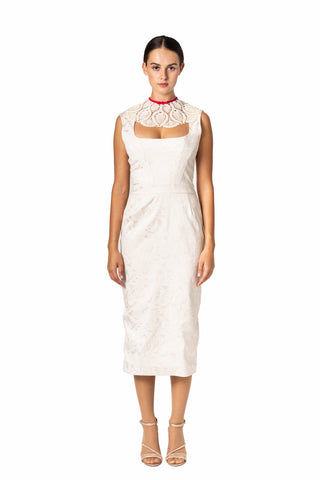 Sheath Dress with Lace Collar