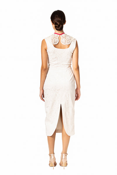 Sheath Dress with Lace Collar