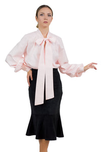 Lantern Sleeve Blouse with Bow