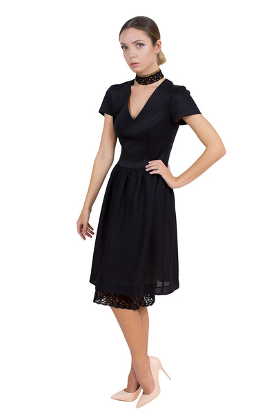 Black Skater Dress with Collar