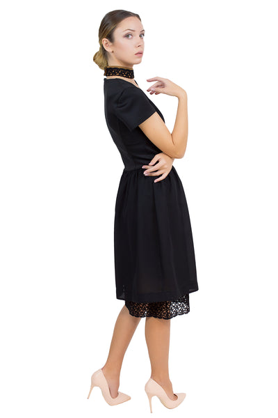 Black Skater Dress with Collar